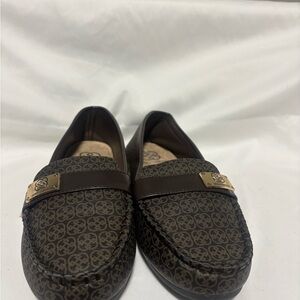 Brown Monogram Loafers with Gold Plaque